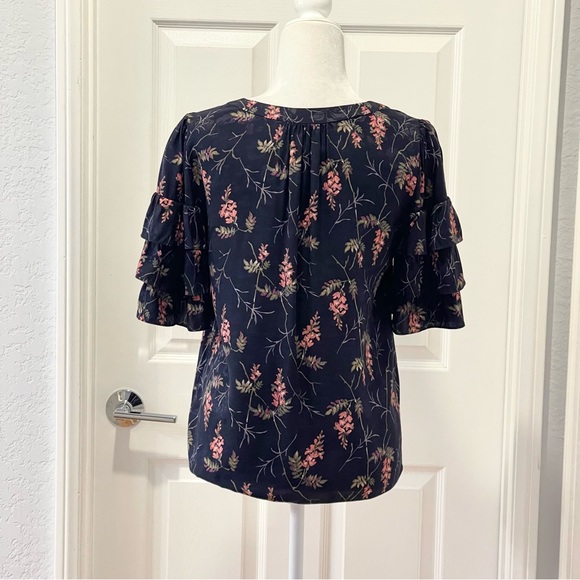 Rebecca Taylor Ivie Silk Fleur Sprig Floral Print Jacquard Top Size 4 - Picture 7 of 13